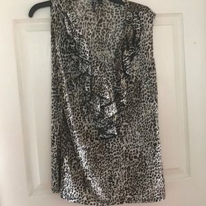 Leopard print top with front ruffle